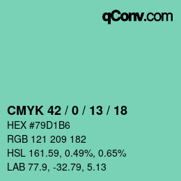 カラーコード: CMYK 42 / 0 / 13 / 18 | qconv.com
