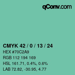 カラーコード: CMYK 42 / 0 / 13 / 24 | qconv.com