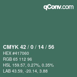 颜色代码: CMYK 42 / 0 / 14 / 56 | qconv.com