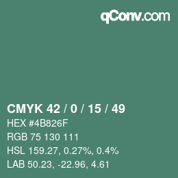 Color code: CMYK 42 / 0 / 15 / 49 | qconv.com