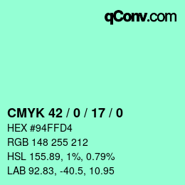 カラーコード: CMYK 42 / 0 / 17 / 0 | qconv.com