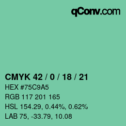 カラーコード: CMYK 42 / 0 / 18 / 21 | qconv.com