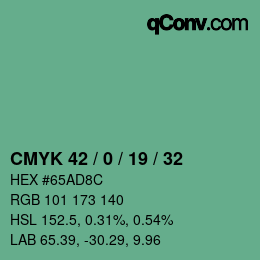 Color code: CMYK 42 / 0 / 19 / 32 | qconv.com