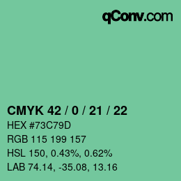 颜色代码: CMYK 42 / 0 / 21 / 22 | qconv.com
