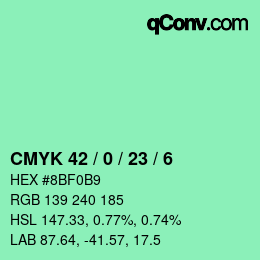 Color code: CMYK 42 / 0 / 23 / 6 | qconv.com