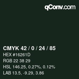 カラーコード: CMYK 42 / 0 / 24 / 85 | qconv.com
