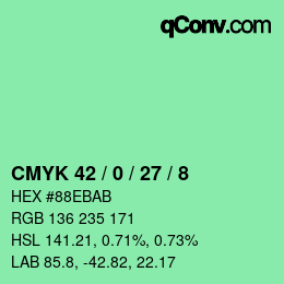カラーコード: CMYK 42 / 0 / 27 / 8 | qconv.com