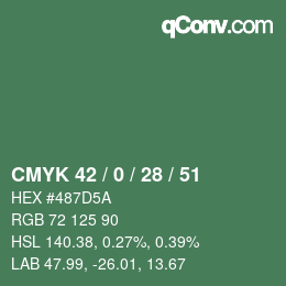 Color code: CMYK 42 / 0 / 28 / 51 | qconv.com
