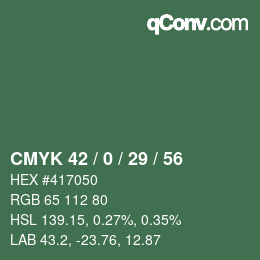 Farbcode: CMYK 42 / 0 / 29 / 56 | qconv.com