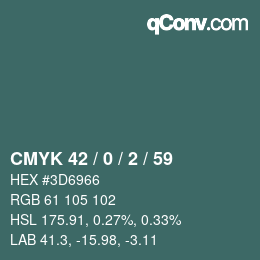 Color code: CMYK 42 / 0 / 2 / 59 | qconv.com