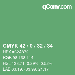 カラーコード: CMYK 42 / 0 / 32 / 34 | qconv.com