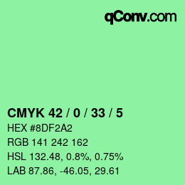 Farbcode: CMYK 42 / 0 / 33 / 5 | qconv.com