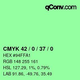 カラーコード: CMYK 42 / 0 / 37 / 0 | qconv.com