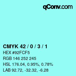 カラーコード: CMYK 42 / 0 / 3 / 1 | qconv.com
