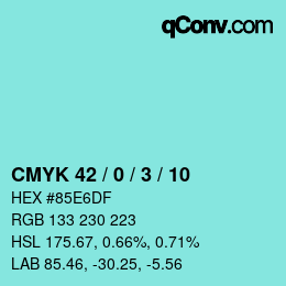 カラーコード: CMYK 42 / 0 / 3 / 10 | qconv.com