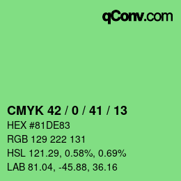 Color code: CMYK 42 / 0 / 41 / 13 | qconv.com