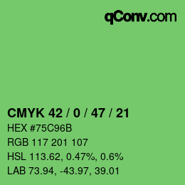 カラーコード: CMYK 42 / 0 / 47 / 21 | qconv.com