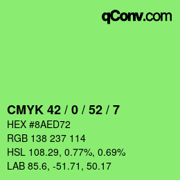 カラーコード: CMYK 42 / 0 / 52 / 7 | qconv.com