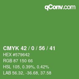 カラーコード: CMYK 42 / 0 / 56 / 41 | qconv.com
