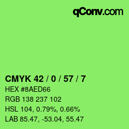 Color code: CMYK 42 / 0 / 57 / 7 | qconv.com