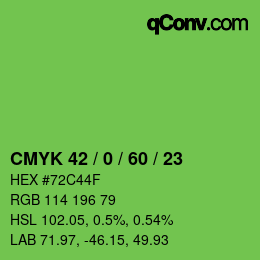 カラーコード: CMYK 42 / 0 / 60 / 23 | qconv.com