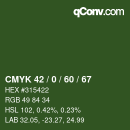Color code: CMYK 42 / 0 / 60 / 67 | qconv.com