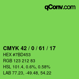 カラーコード: CMYK 42 / 0 / 61 / 17 | qconv.com