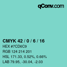 颜色代码: CMYK 42 / 0 / 6 / 16 | qconv.com