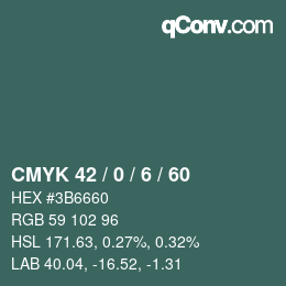 Farbcode: CMYK 42 / 0 / 6 / 60 | qconv.com