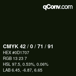 Farbcode: CMYK 42 / 0 / 71 / 91 | qconv.com