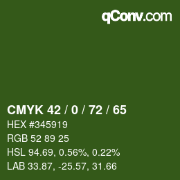 Farbcode: CMYK 42 / 0 / 72 / 65 | qconv.com