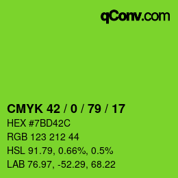 颜色代码: CMYK 42 / 0 / 79 / 17 | qconv.com