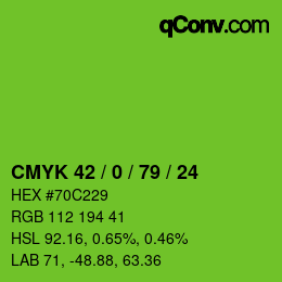 Color code: CMYK 42 / 0 / 79 / 24 | qconv.com