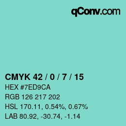カラーコード: CMYK 42 / 0 / 7 / 15 | qconv.com