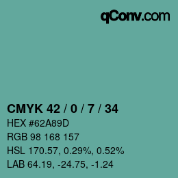 カラーコード: CMYK 42 / 0 / 7 / 34 | qconv.com