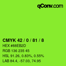 Code couleur: CMYK 42 / 0 / 81 / 8 | qconv.com