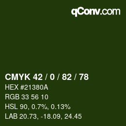 Farbcode: CMYK 42 / 0 / 82 / 78 | qconv.com