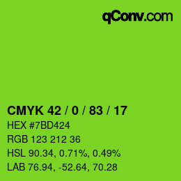 Color code: CMYK 42 / 0 / 83 / 17 | qconv.com