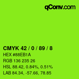 カラーコード: CMYK 42 / 0 / 89 / 8 | qconv.com