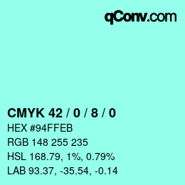 カラーコード: CMYK 42 / 0 / 8 / 0 | qconv.com