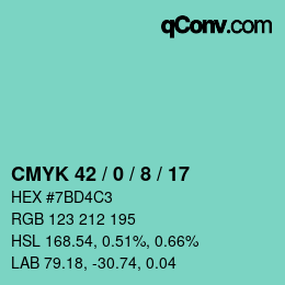 カラーコード: CMYK 42 / 0 / 8 / 17 | qconv.com