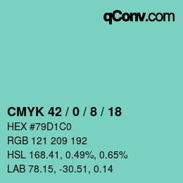 カラーコード: CMYK 42 / 0 / 8 / 18 | qconv.com