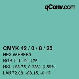 Color code: CMYK 42 / 0 / 8 / 25 | qconv.com