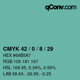 カラーコード: CMYK 42 / 0 / 8 / 29 | qconv.com