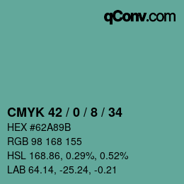 颜色代码: CMYK 42 / 0 / 8 / 34 | qconv.com