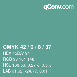 カラーコード: CMYK 42 / 0 / 8 / 37 | qconv.com