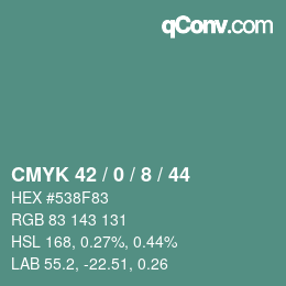 颜色代码: CMYK 42 / 0 / 8 / 44 | qconv.com
