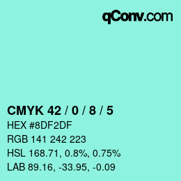 Color code: CMYK 42 / 0 / 8 / 5 | qconv.com