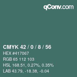 Color code: CMYK 42 / 0 / 8 / 56 | qconv.com