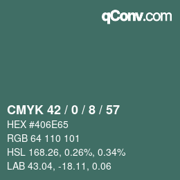 Color code: CMYK 42 / 0 / 8 / 57 | qconv.com